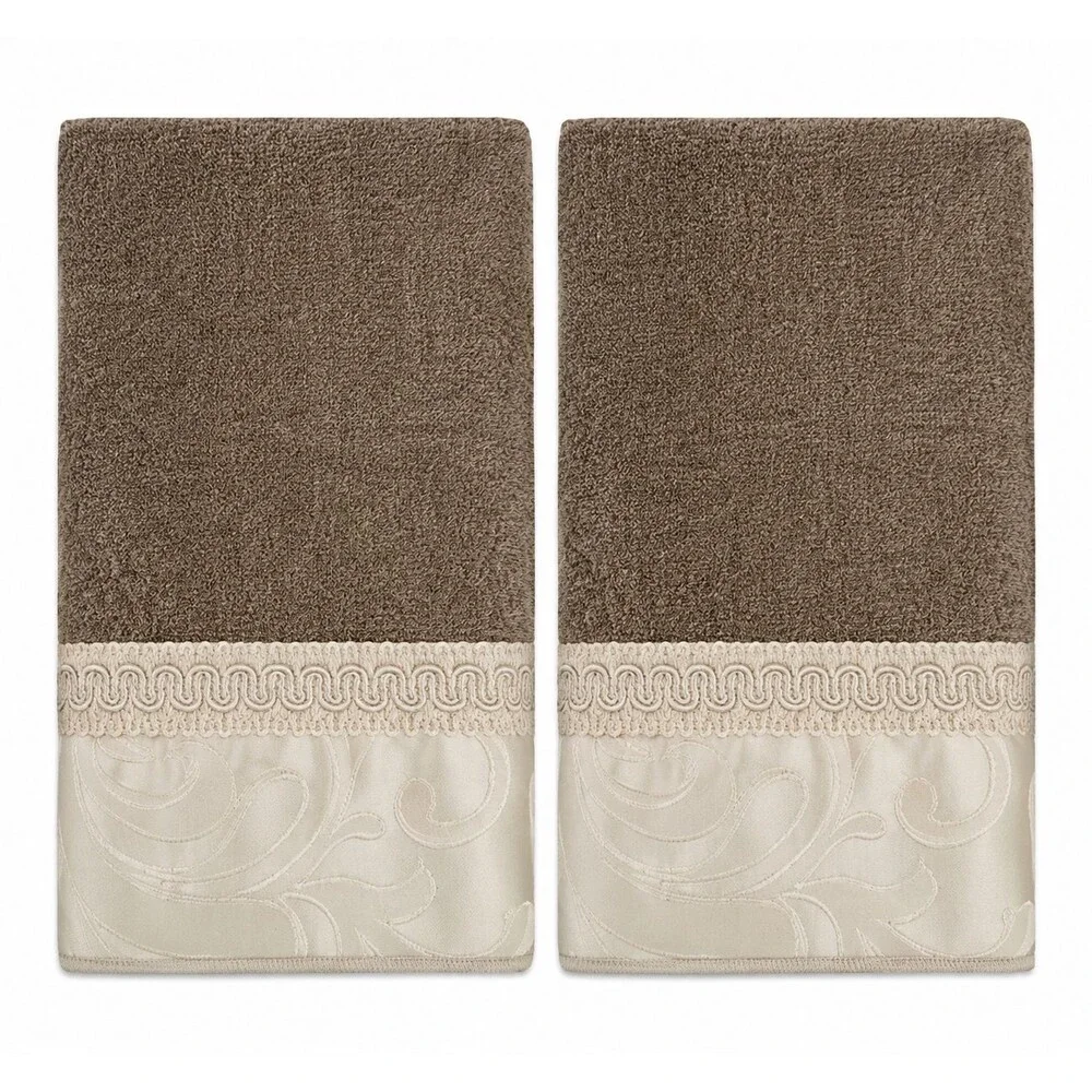 Avanti Amelia Fingertip Towels Set of 2 Latte Embroidered Embellished 11x18